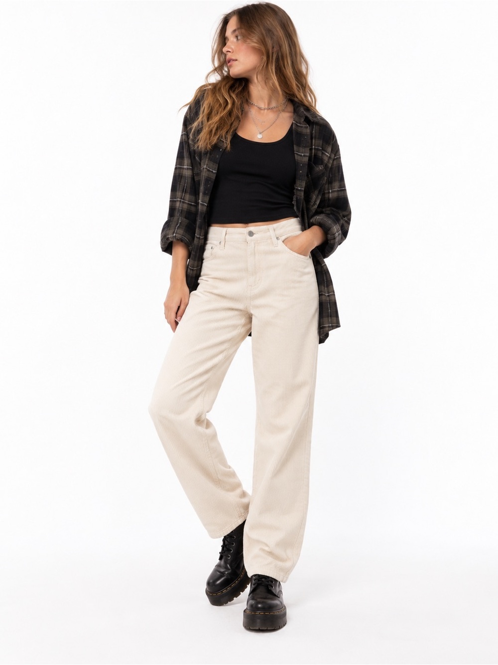 Hollister W28 Ultra High Rise Cream Corduroy Wide Leg Pants Y2K Grunge Holiday